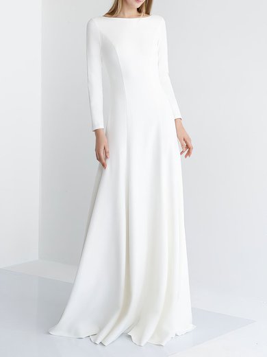 A-line Scoop Neck Stretch Crepe Floor-length Wedding Dress #Milly00027859