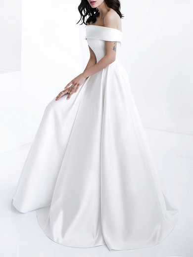 Ball Gown/Princess Off-the-shoulder Satin Sweep Train Wedding Dress #Milly00027861