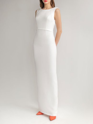 Sheath/Column Scoop Neck Stretch Crepe Floor-length Wedding Dress With Split Back #Milly00027863