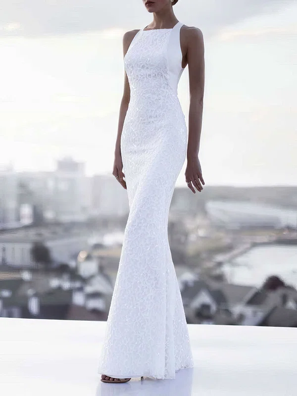 Sheath/Column Square Neckline Lace Floor-length Wedding Dress #Milly00027866