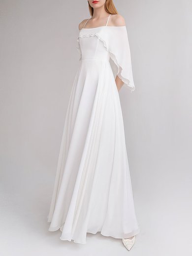 A-line Square Neckline Chiffon Floor-length Wedding Dress With Ruffles #Milly00027868