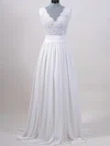 Affordable Sweep Train White Lace Chiffon Sashes / Ribbons V-neck Wedding Dresses #00020615