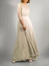 A-line Illusion Lace Chiffon Floor-length Wedding Dress #Milly00027872