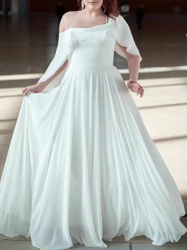 A-line Asymmetrical Neck Chiffon Floor-length Wedding Dress With Ruffles #Milly00027877