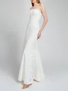 Sheath/Column Sweetheart Lace Sweep Train Wedding Dress #Milly00027879