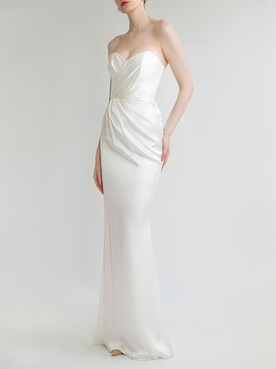 Sheath/Column Sweetheart Satin Floor-length Wedding Dress With Ruched #Milly00027882