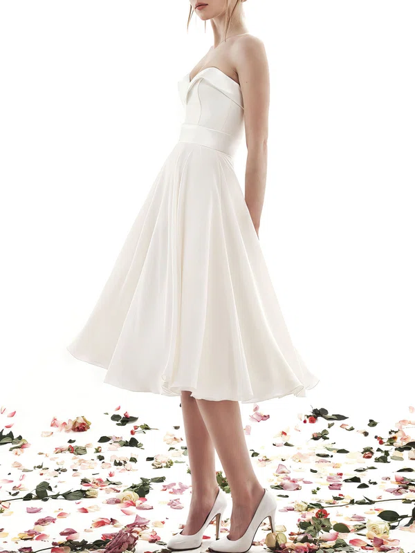 A-line Sweetheart Chiffon Tea-length Wedding Dress #Milly00027883