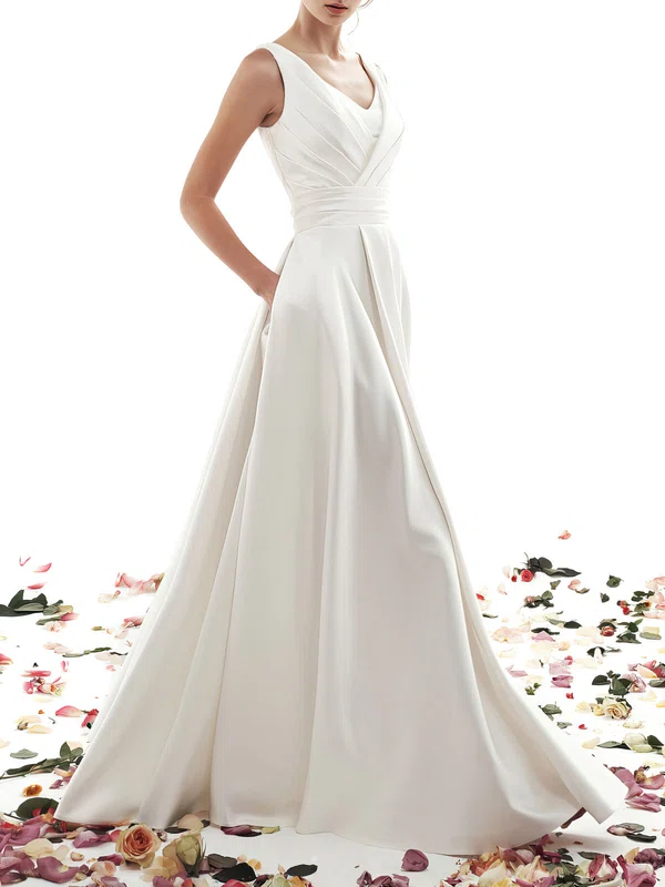 Ball Gown/Princess V-neck Satin Floor-length Wedding Dress #Milly00027884