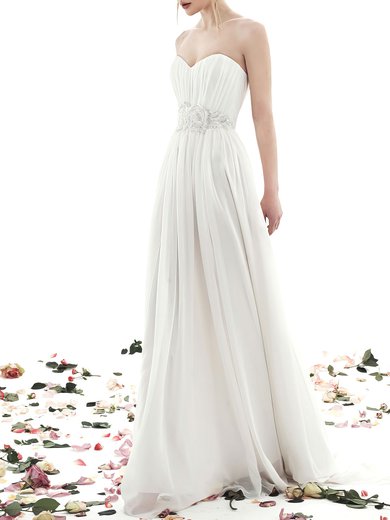 A-line Sweetheart Chiffon Sweep Train Wedding Dress #Milly00027886