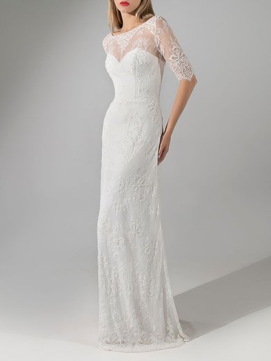 Sheath/Column Illusion Lace Sweep Train Wedding Dress #Milly00027889