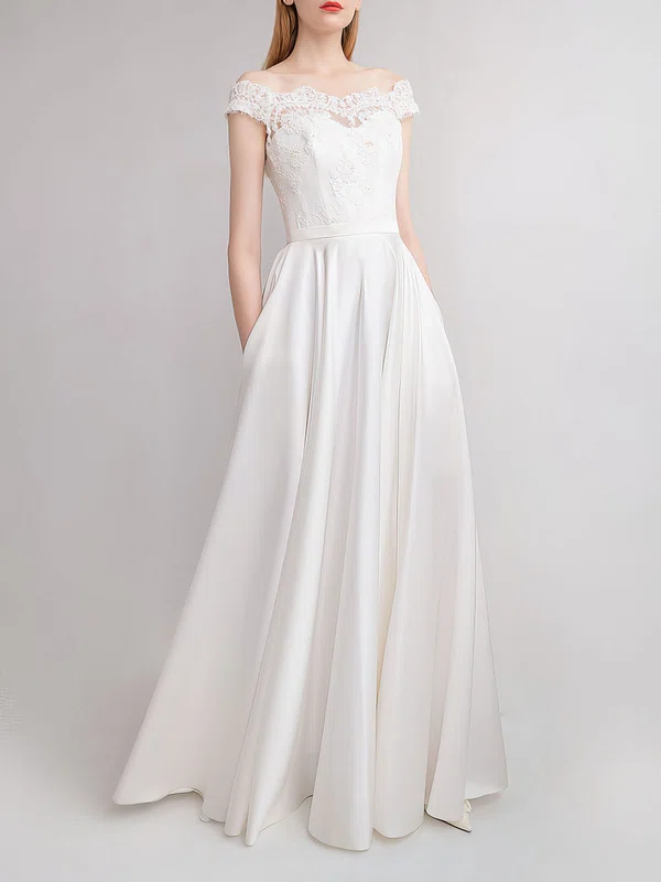 Ball Gown/Princess Off-the-shoulder Satin Floor-length Wedding Dress #Milly00027891