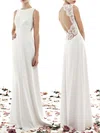 Sheath/Column Scoop Neck Chiffon Floor-length Wedding Dress With Lace #Milly00027894