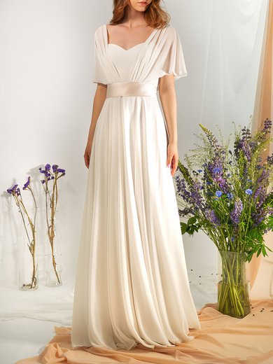 A-line Sweetheart Chiffon Floor-length Wedding Dress #Milly00027895