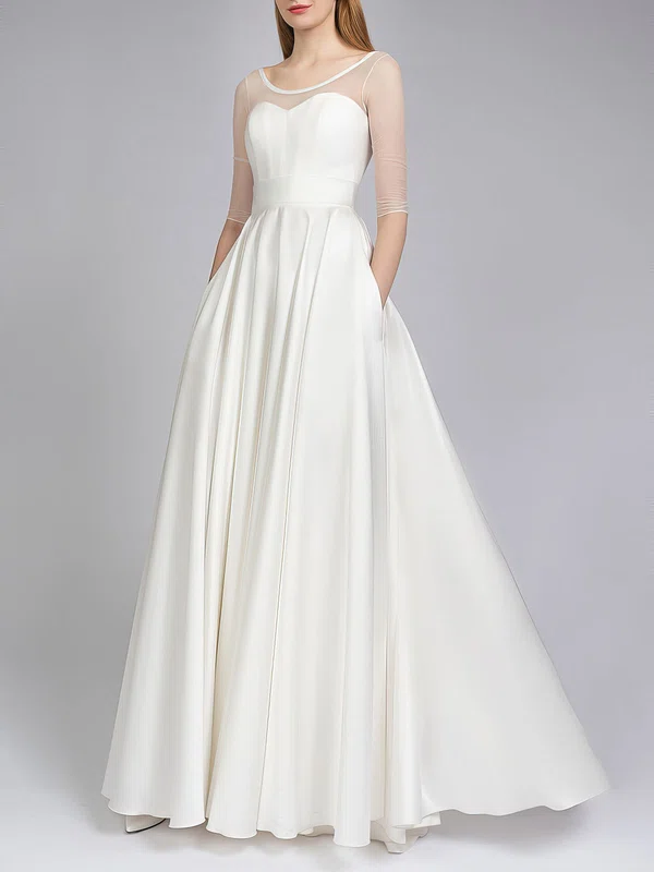 A-line Illusion Satin Sweep Train Wedding Dress #Milly00027897