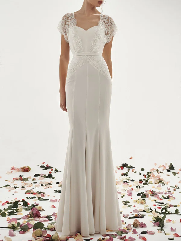 Sheath/Column Sweetheart Chiffon Floor-length Wedding Dress With Lace #Milly00027898