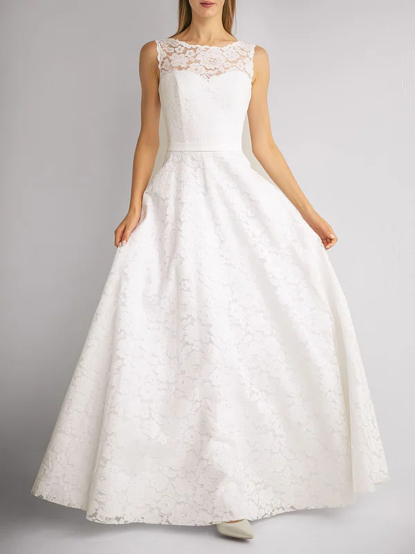 A-line Illusion Lace Floor-length Wedding Dress #Milly00027901