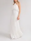 Sheath/Column Halter Chiffon Floor-length Wedding Dress With Ruffles #Milly00027904