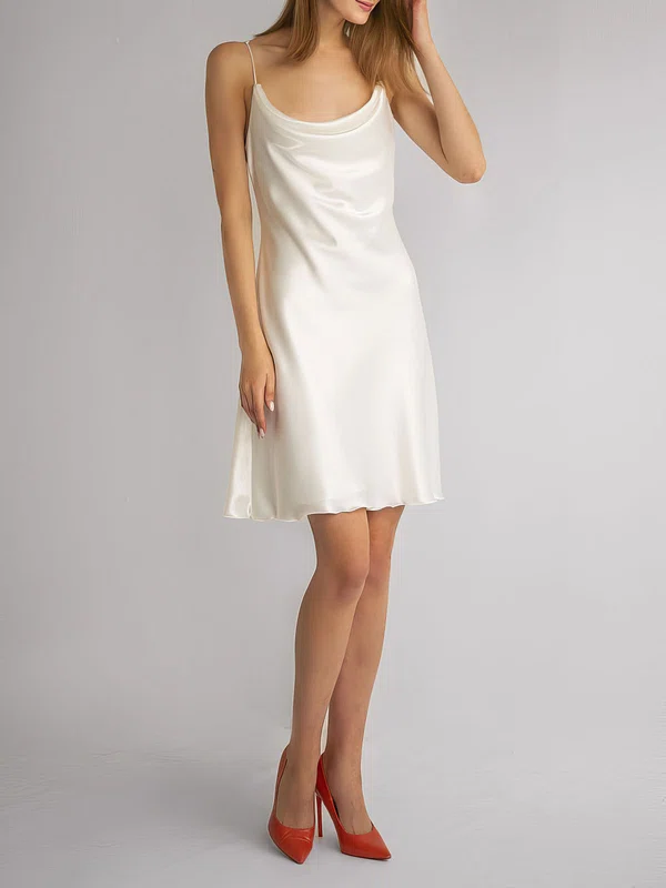 Sheath/Column Cowl Neck Satin Short/Mini Wedding Dress #Milly00027905