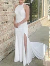 Sheath/Column Halter Chiffon Sweep Train Wedding Dress With Split Front #Milly00027918
