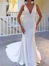 Trumpet/Mermaid V-neck Stretch Crepe Court Train Wedding Dress #Milly00027921