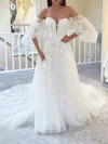 Ball Gown/Princess Sweetheart Tulle Court Train Wedding Dress With Appliques Lace #Milly00027929