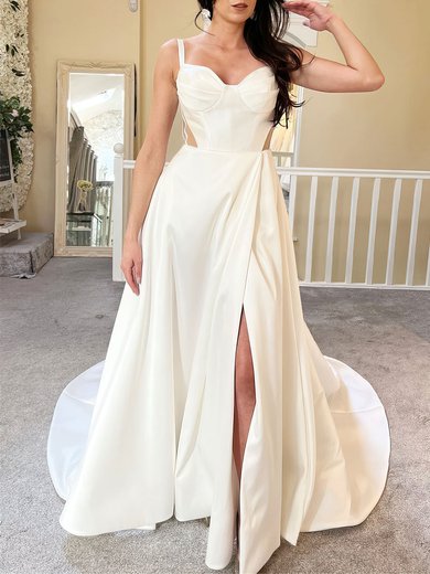 Ball Gown/Princess Sweetheart Satin Court Train Wedding Dress With Split Front #Milly00027938