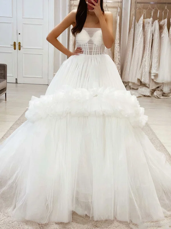 Ball Gown/Princess Straight Tulle Sweep Train Wedding Dress With Ruched #Milly00027965