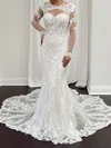 Trumpet/Mermaid Scoop Neck Tulle Chapel Train Wedding Dress With Appliques Lace #Milly00027967