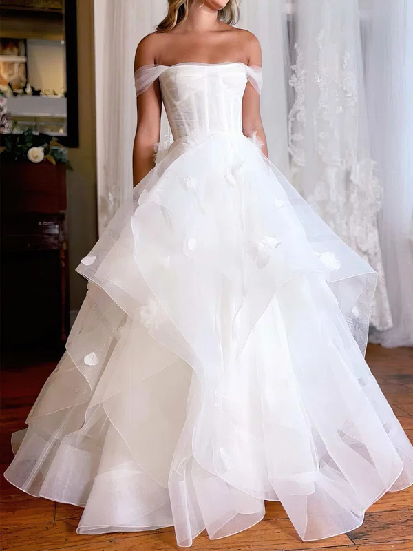 Ball Gown/Princess Off-the-shoulder Tulle Floor-length Wedding Dress With Tiered #Milly00027968