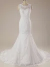 Trumpet/Mermaid Illusion Tulle Court Train Wedding Dresses With Appliques Lace #00020625