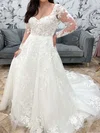 Ball Gown/Princess V-neck Tulle Chapel Train Wedding Dress With Appliques Lace #Milly00027972