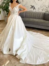 Ball Gown/Princess V-neck Satin Cathedral Train Wedding Dress With Appliques Lace #Milly00027973