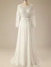 A-line Illusion Chiffon Sweep Train Wedding Dresses With Beading #00020626