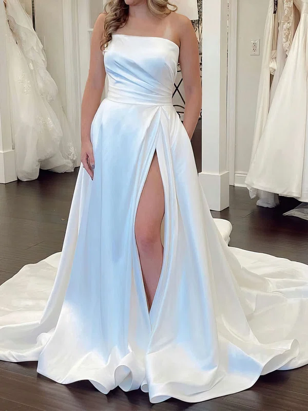 Ball Gown/Princess Straight Satin Court Train Wedding Dress #Milly00027987