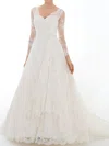 V-neck Ivory Court Train Lace with Beading Inexpensive Long Sleeve Wedding Dress #00020629