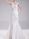 Scoop Neck White Tulle Appliques Lace Backless Trumpet/Mermaid Wedding Dress #00020630