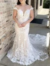 Trumpet/Mermaid Illusion Lace Tulle Court Train Wedding Dress With Appliques Lace #Milly00028021