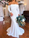 Trumpet/Mermaid Off-the-shoulder Jersey Sweep Train Wedding Dress With Ruched #Milly00028029