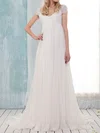Off-the-shoulder White Chiffon Lace with Criss Cross New Empire Wedding Dress #00020631