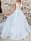 Ball Gown/Princess V-neck Organza Court Train Wedding Dress With Appliques Lace #Milly00028036