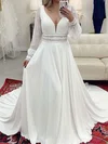 A-line V-neck Chiffon Court Train Wedding Dress With Lace #Milly00028042