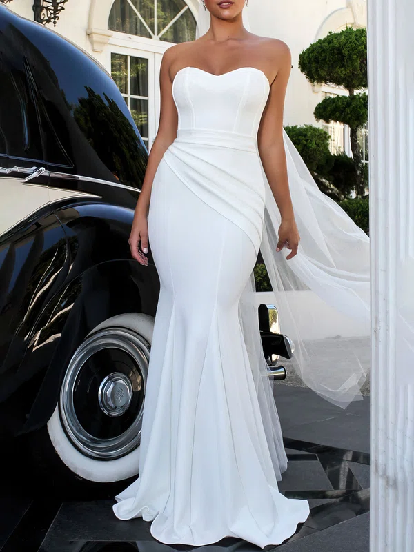 Trumpet/Mermaid Sweetheart Stretch Crepe Sweep Train Wedding Dress With Ruched #Milly00026803