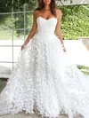 Ball Gown/Princess Sweetheart Lace Stretch Crepe Sweep Train Wedding Dress With Flower(s) #Milly00026808