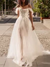 Ball Gown/Princess Off-the-shoulder Tulle Court Train Wedding Dress With Beading #Milly00027078