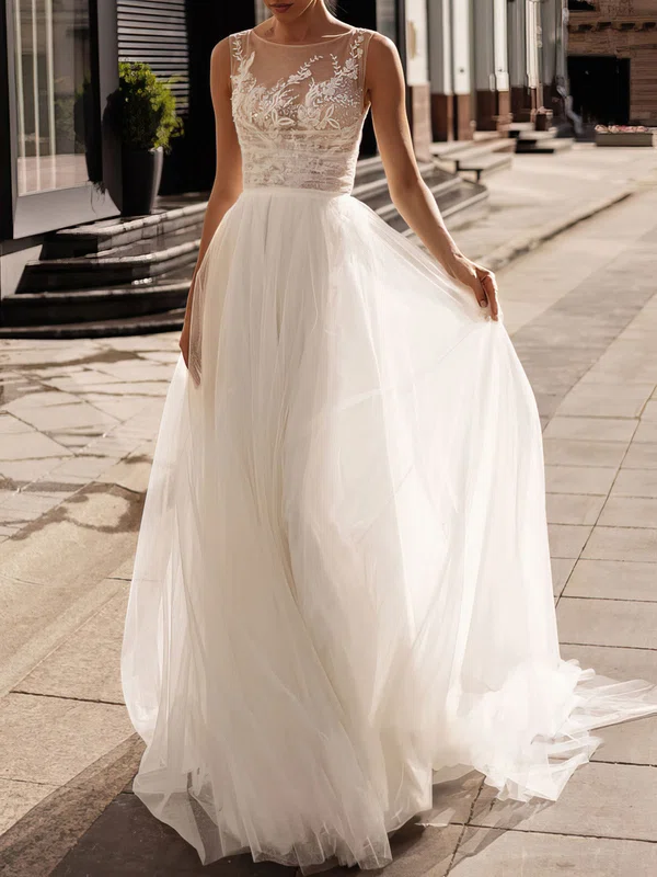 Ball Gown/Princess Scoop Neck Tulle Court Train Wedding Dress With Beading #Milly00027084