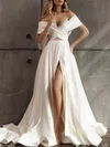 Ball Gown/Princess Off-the-shoulder Satin Sweep Train Wedding Dress With Split Front #Milly00027092