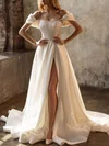 Ball Gown/Princess Off-the-shoulder Satin Court Train Wedding Dress With Split Front #Milly00027098