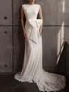 Sheath/Column Scoop Neck Lace Court Train Wedding Dress With Bow #Milly00027099