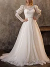 Ball Gown/Princess Scoop Neck Lace Sweep Train Wedding Dress #Milly00027101