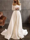 Ball Gown/Princess Off-the-shoulder Glitter Satin Chapel Train Wedding Dress With Beading #Milly00027102